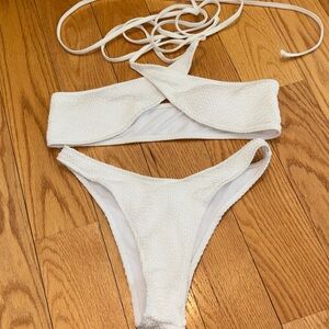 White Textured Crisscross Bikini Set